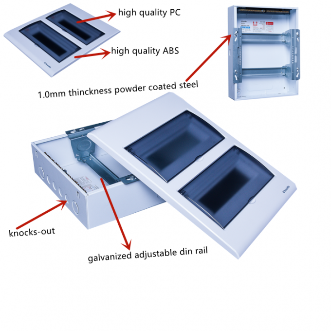 24-Module Flush-Mounted Distribution Box - IP40 Fuse Box With Smoked Glass Cover, 340x275x86mm